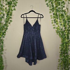 B. Smart Women's Navy Blue Sequin Lace V Neck Cocktail Mini Dress Junior Sz 11